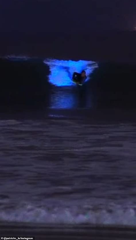 Video captures boogie boarders riding on bioluminescent waves in Huntington Beach